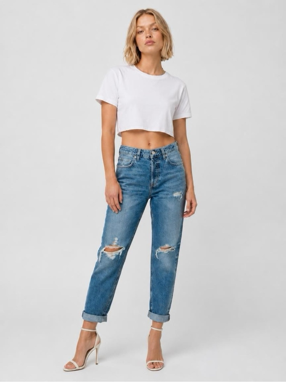 H&M &Denim Boyfriend Low Waist Distressed Jeans Size 2 NWT